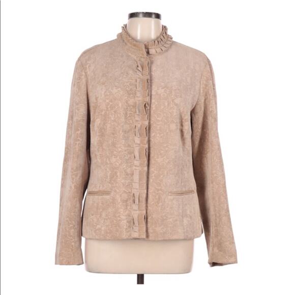 Chico's Jackets & Blazers - Chico’s tan cream paisley floral corduroy ruffle classic pockets lined jacket